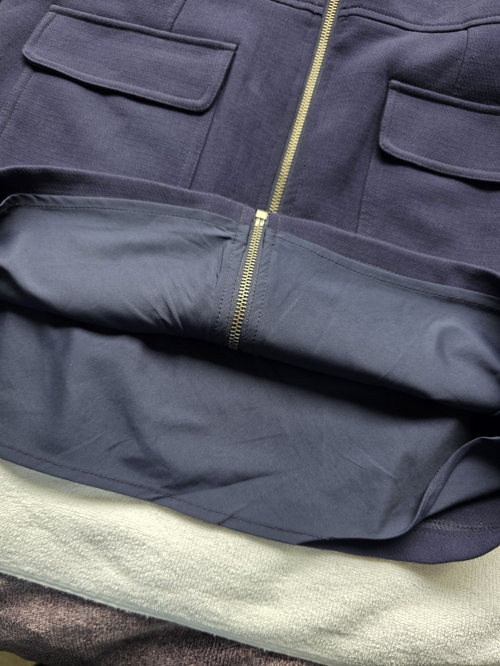 Forever 21 Navy Zip Front Mini Skirt Size Large Fully Lined Stretch Pockets - Picture 5 of 10